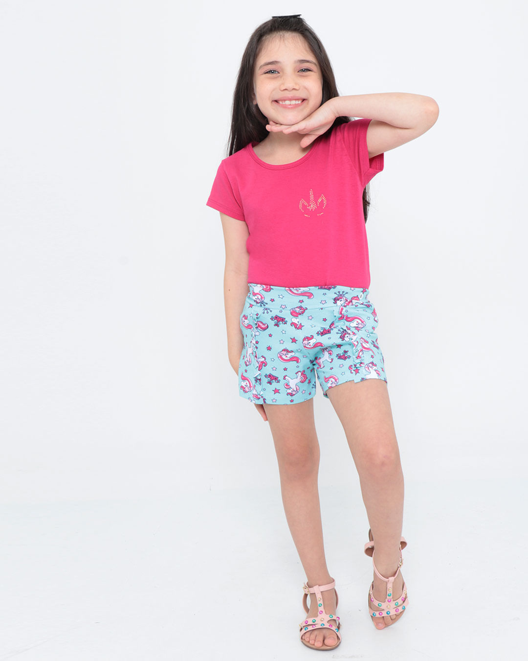 Short-Infantil-Unicornio-Babado-Azul