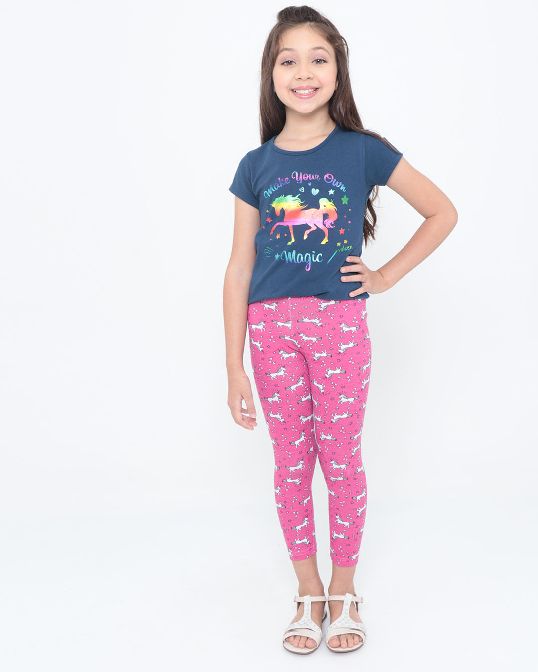 Conjunto-Infantil-Manga-Curta-Unicornio-Azul-Marinho