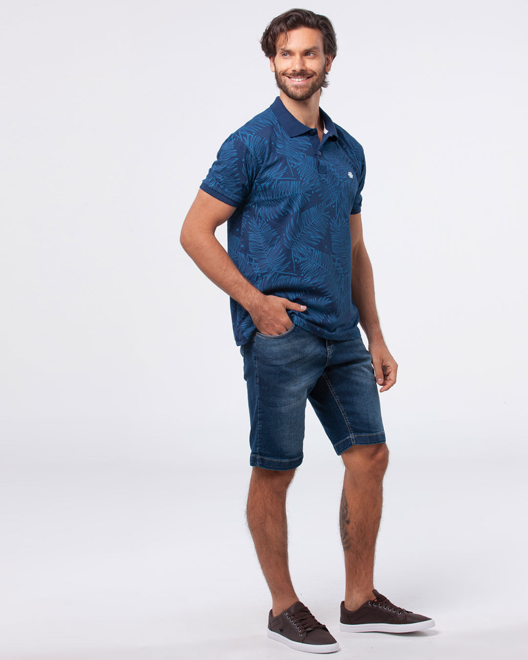 Polo-Estampada-Florida-Azul