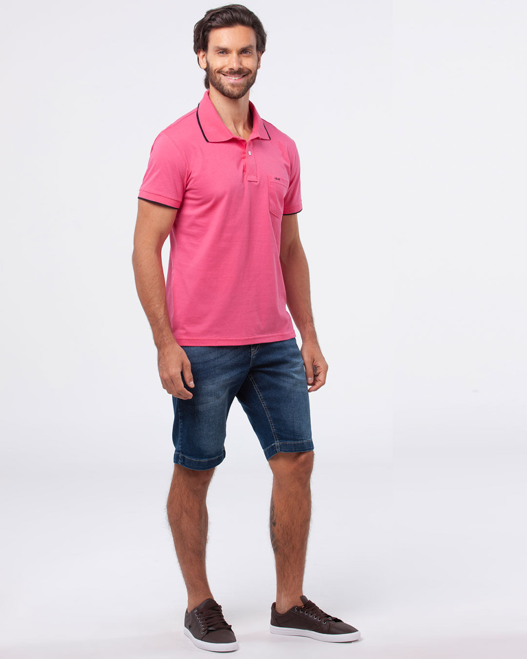 Polo-Masculina-Manga-Curta-Com-Vies-Rosa