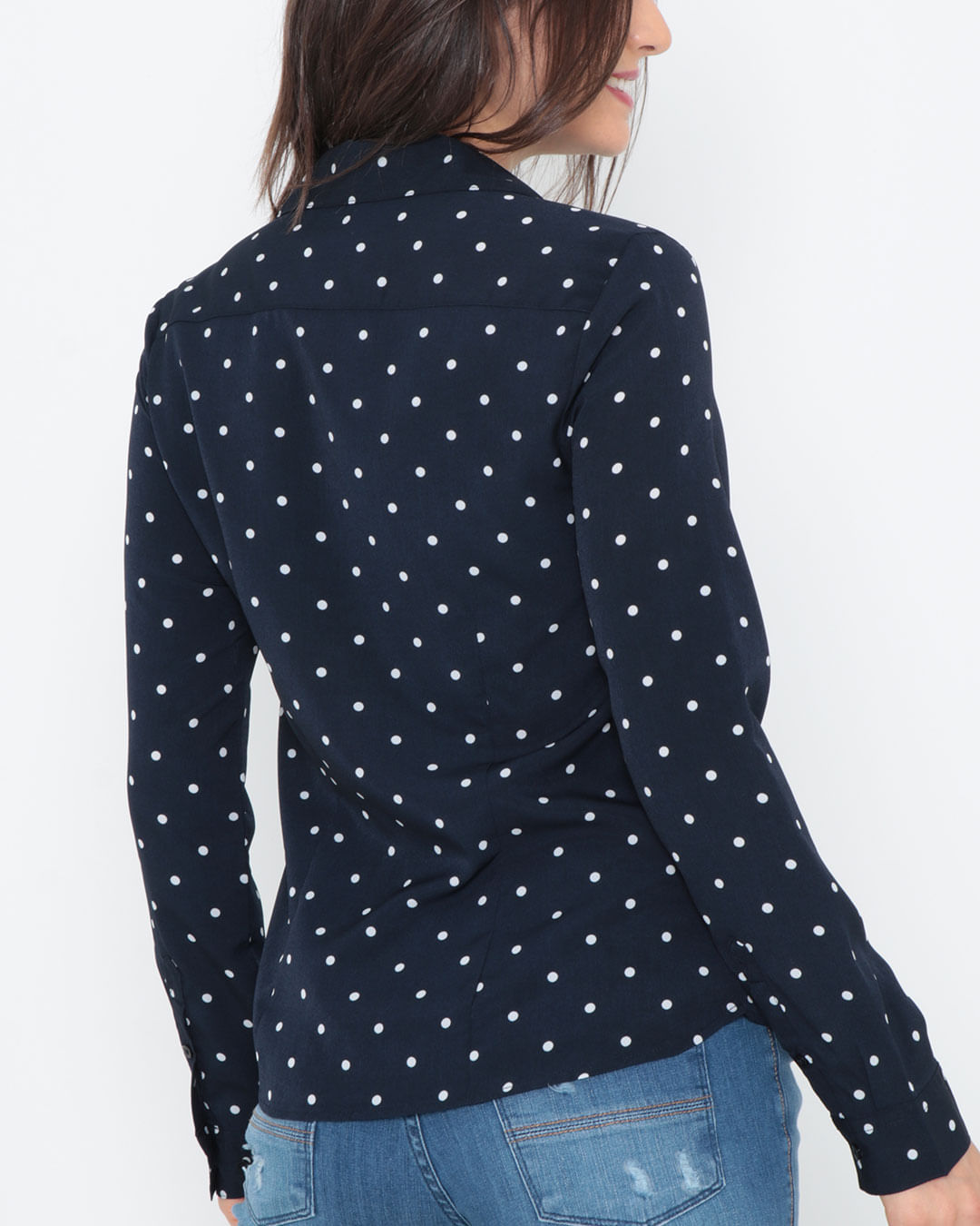 Camisa-Feminina-Crepe-Poa-Azul-Marinho