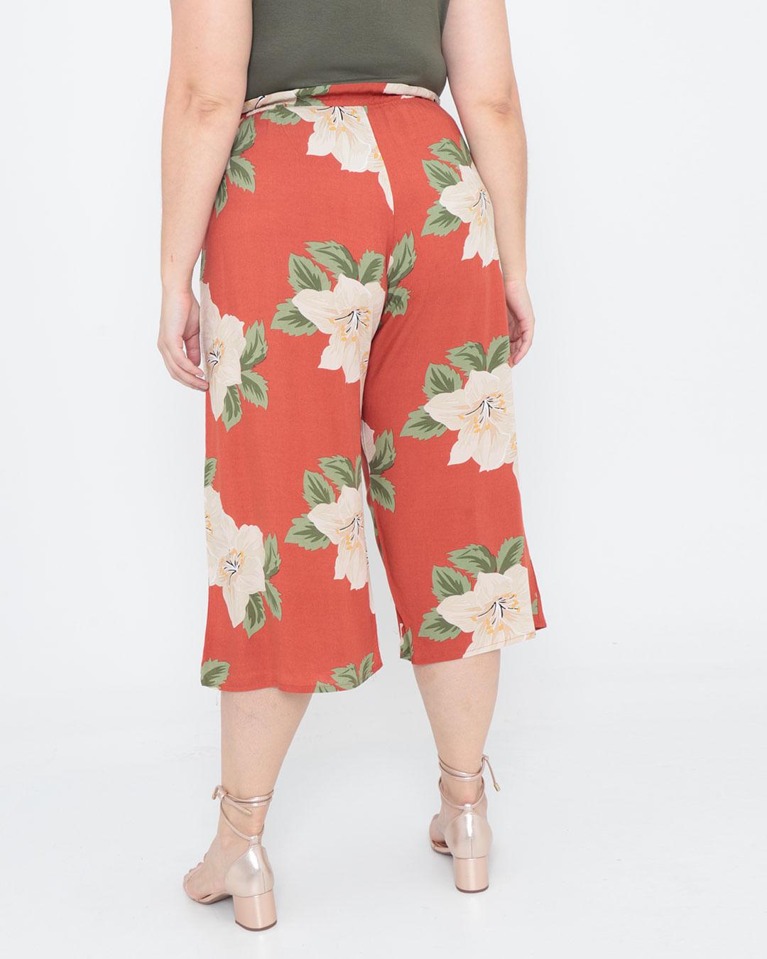 Calca-Feminina-Pantacourt-Plus-Size--Floral-Laranja