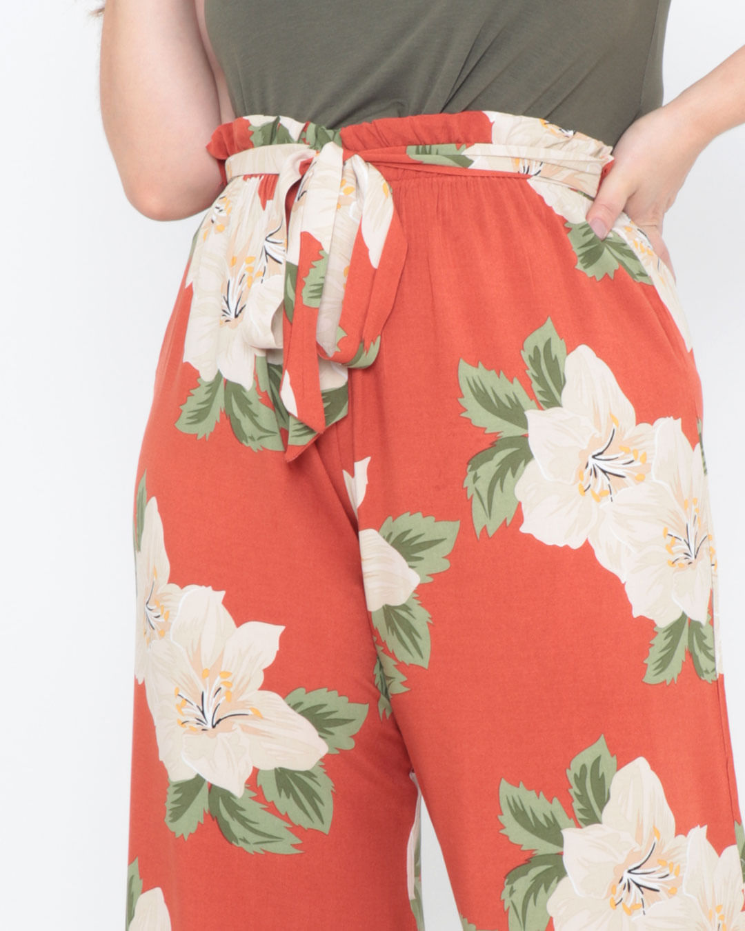 Calca-Feminina-Pantacourt-Plus-Size--Floral-Laranja