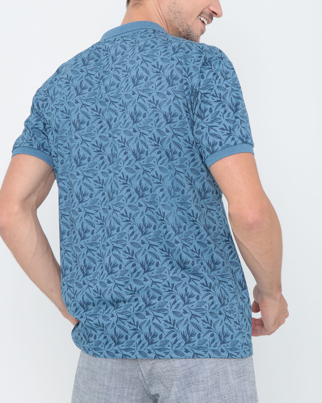 Polo-Masculina-Floral-Azul-Royal