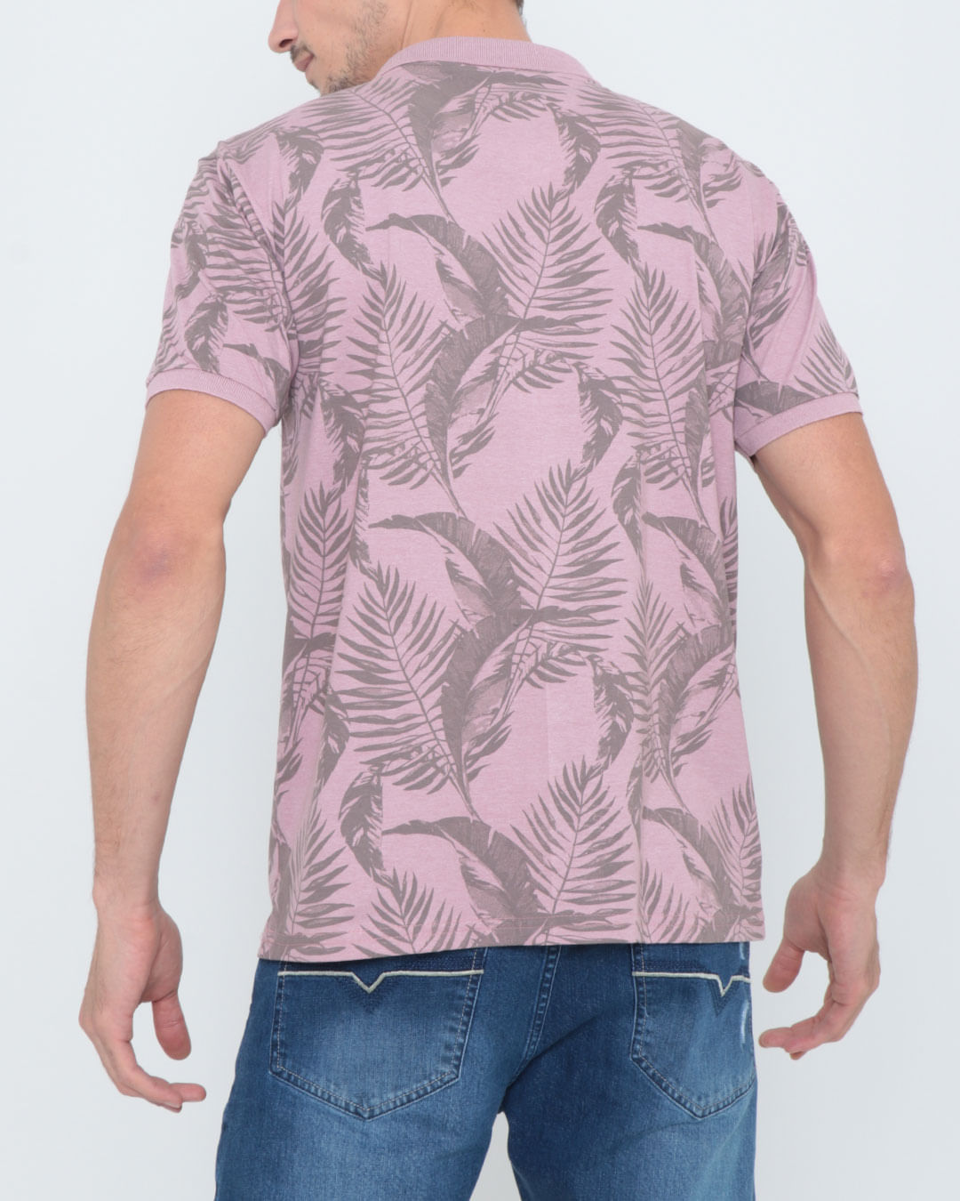 Polo-Masculina-Estampa-Floral-Rosa-Claro