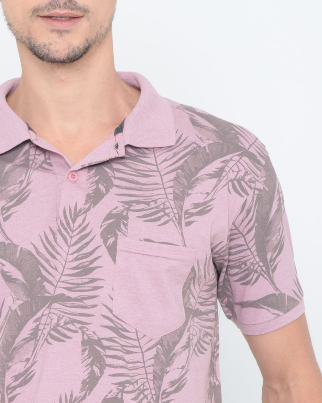 Polo-Masculina-Estampa-Floral-Rosa-Claro