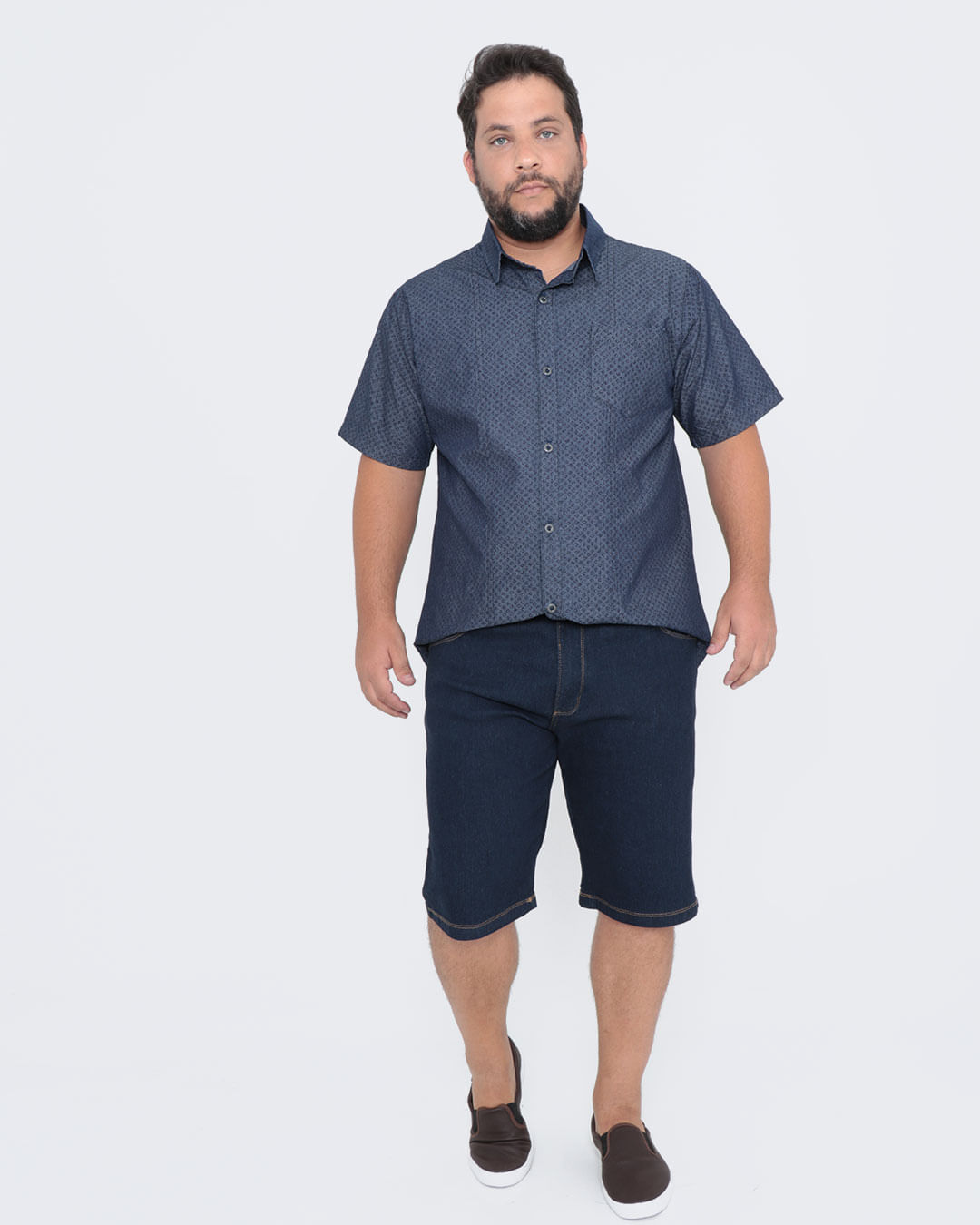 Camisa-Jeans-Plus-Size-Manga-Curta-Azul