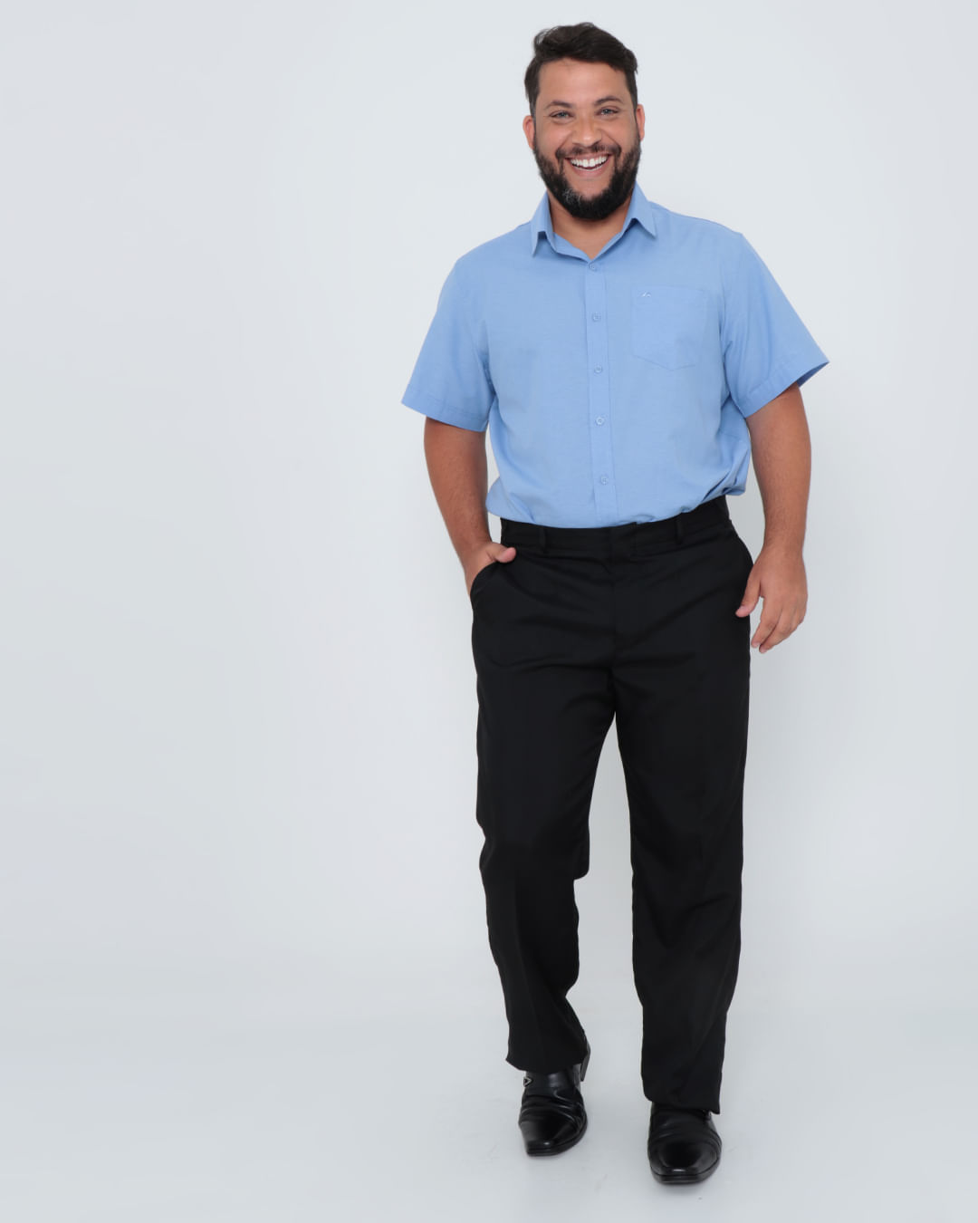 Camisa-Masculina-Plus-Size-Bolso-Lisa-Azul-Claro