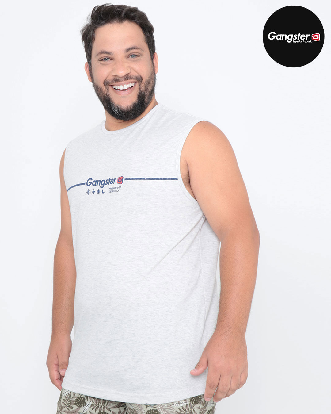Regata-Plus-Size-Estampa-Frontal-Gangster-Cinza