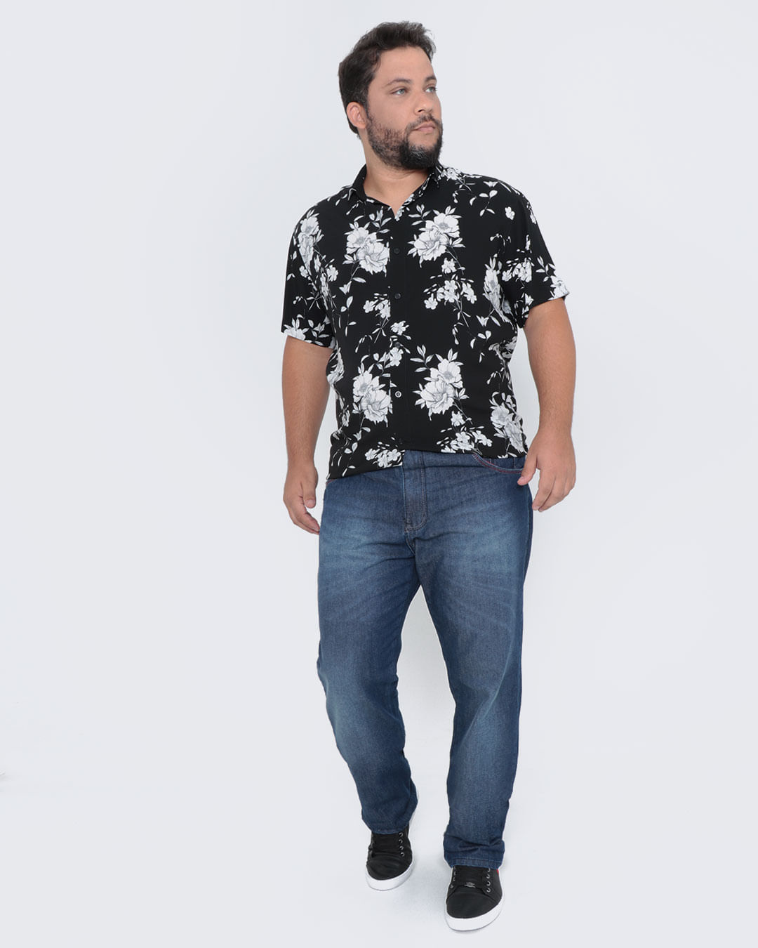 Camisa-Masculina-Plus-Size-Floral-Preta