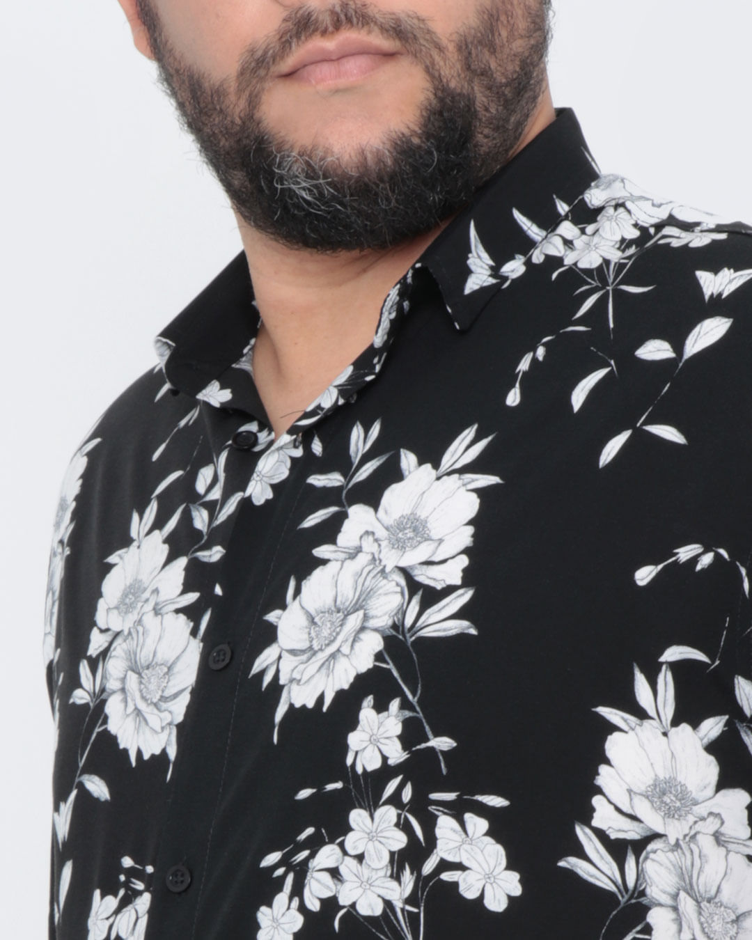 Camisa-Masculina-Plus-Size-Floral-Preta