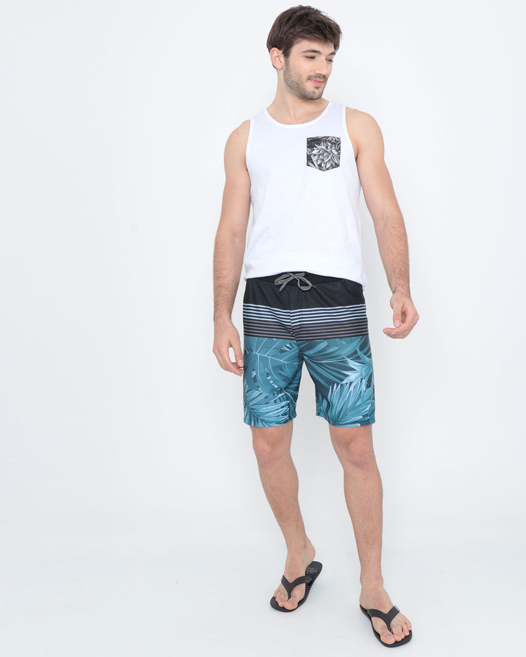 Bermuda-Moletom-Surf-Floral-Preta
