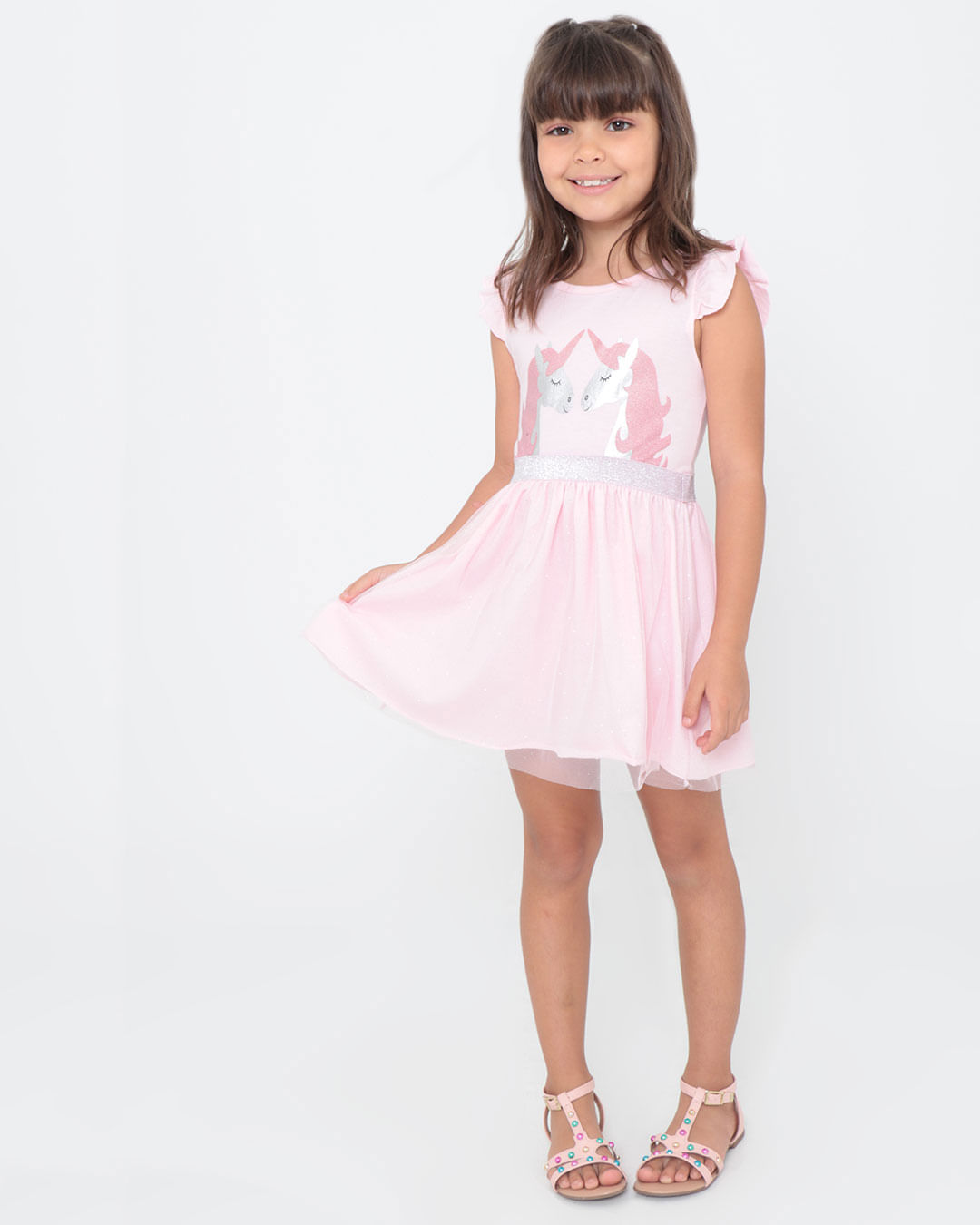 Vestido-Infantil-Tule-Unicornio-Rosa-Claro