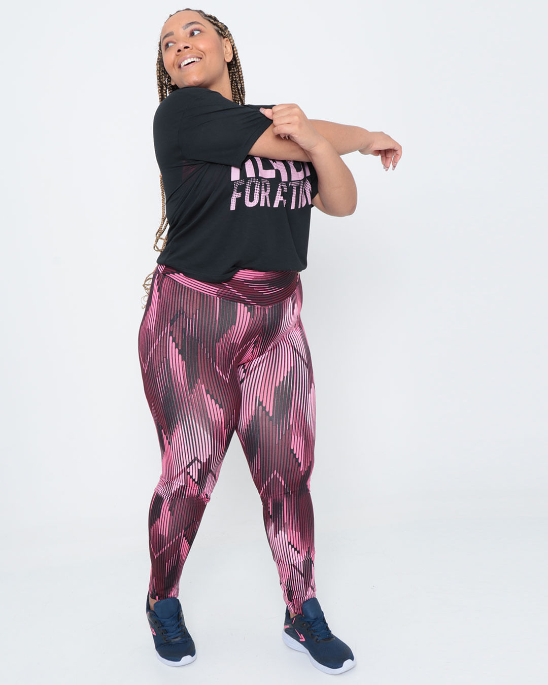 Calca-Legging-Plus-Size-Fitness-Estampa-Listrada-Rosa