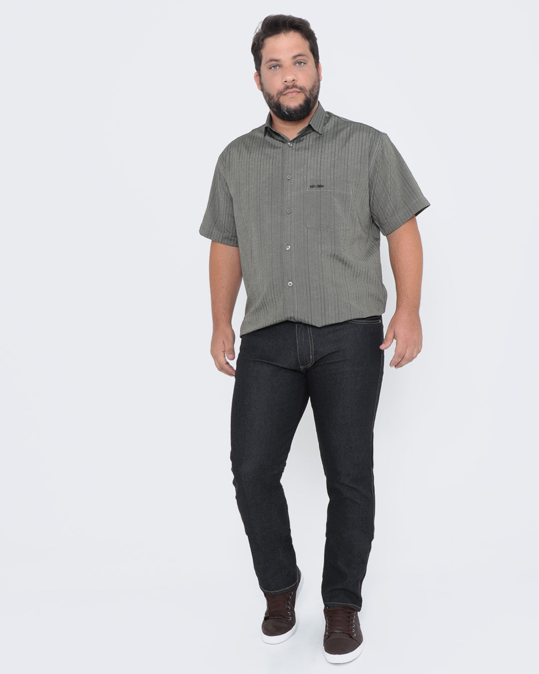 Camisa-Masculina-Plus-Size-Listrada-Verde