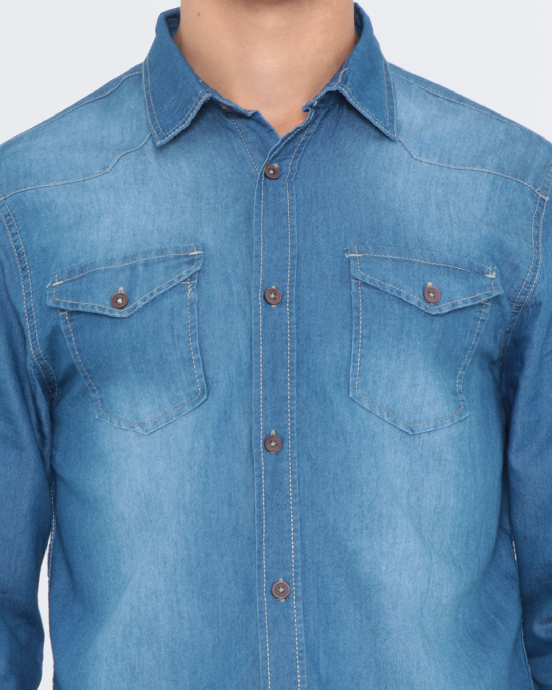 Camisa-Jeans-Masculina-Manga-Longa-Azul