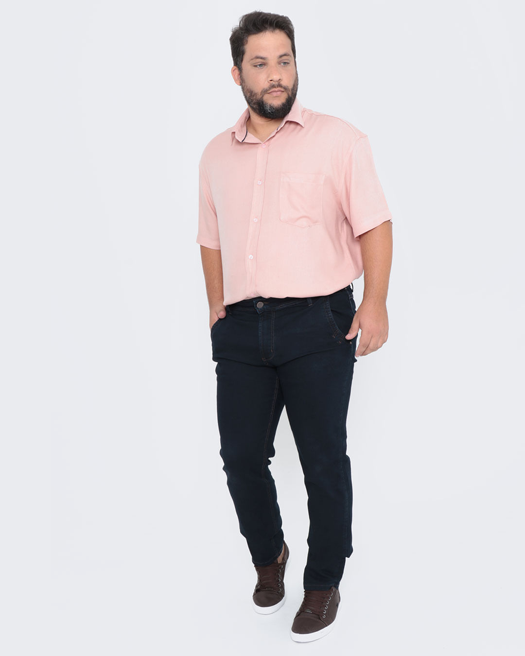 Camisa-Masculina-Plus-Size-Manga-Curta-Rosa