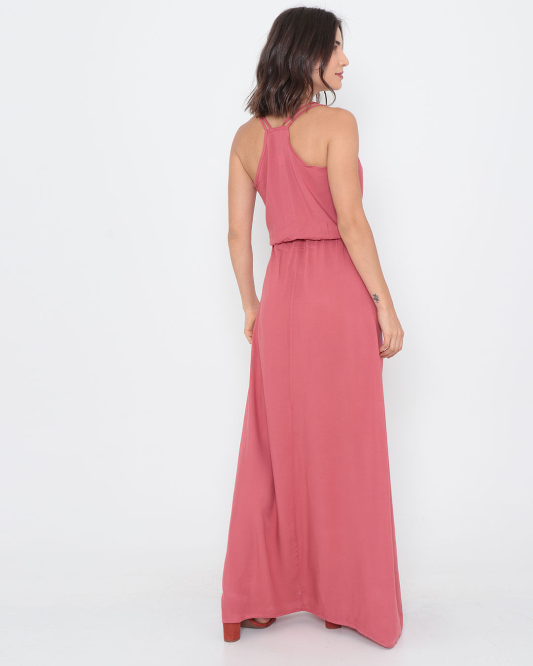 Vestido-Longo-Liso-Decote-V-Rosa
