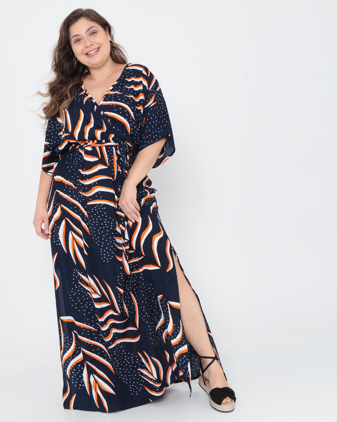 Vestido-Plus-Size-Longo-Estampado-Azul-Marinho