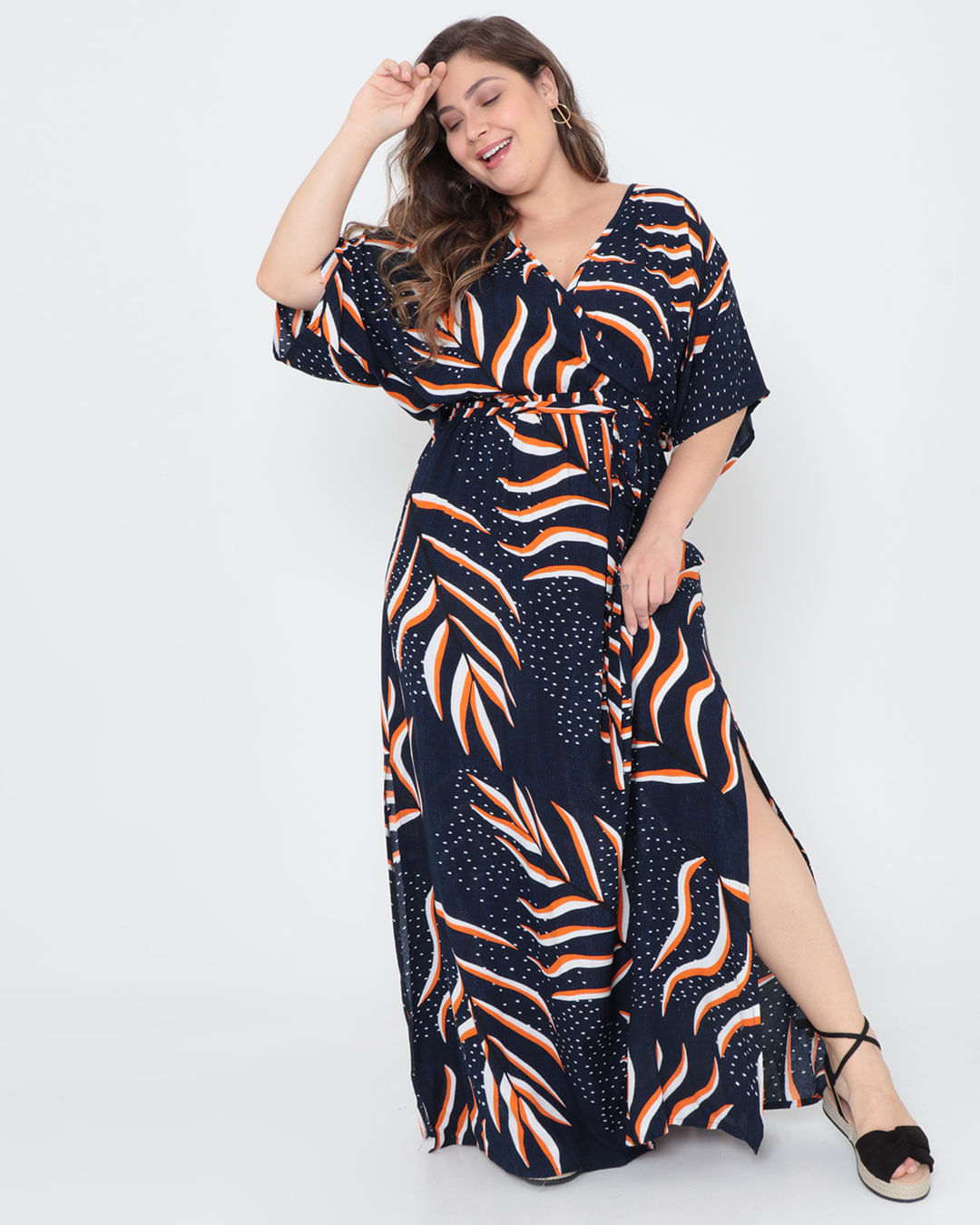 Vestido-Plus-Size-Longo-Estampado-Azul-Marinho