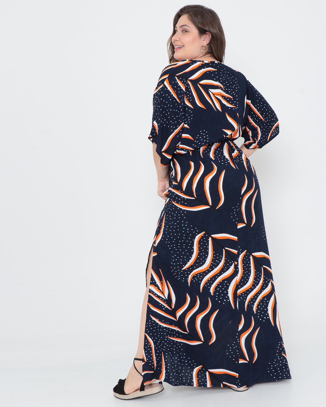 Vestido-Plus-Size-Longo-Estampado-Azul-Marinho