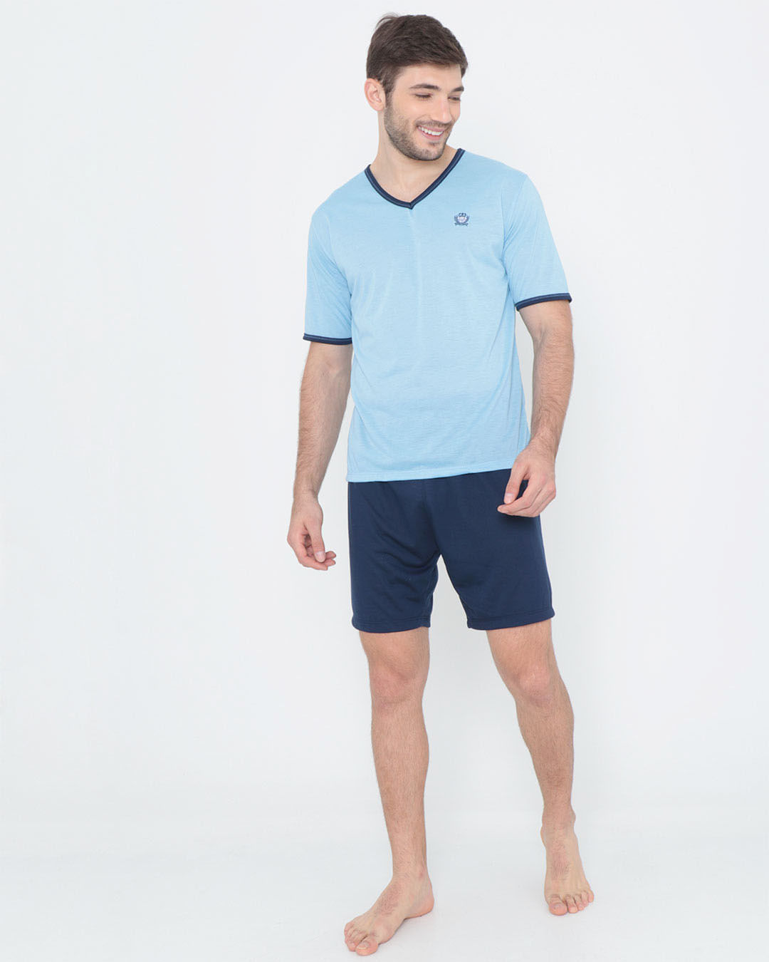 Pijama-Masculino-Manga-Curta-Azul