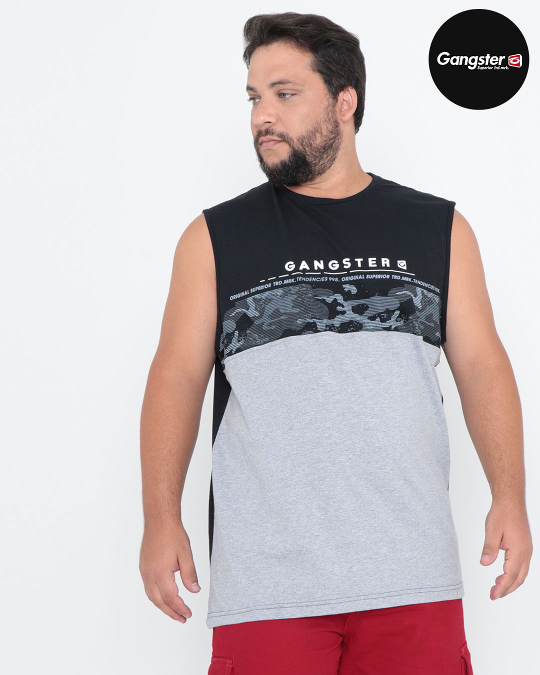 Regata-Masculina-Plus-Size-Estampada-Gangster-Recorte-Preta