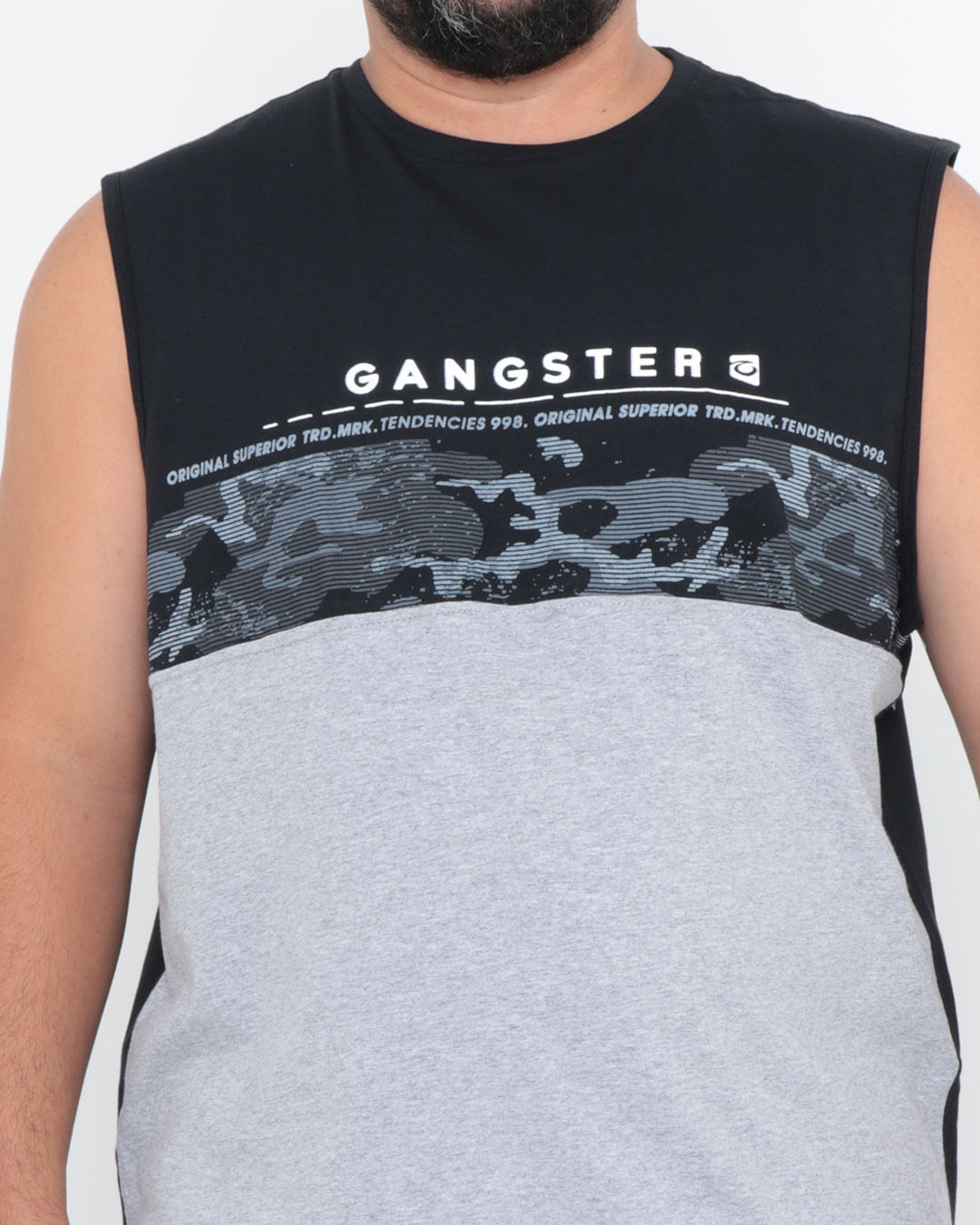 Regata-Masculina-Plus-Size-Estampada-Gangster-Recorte-Preta