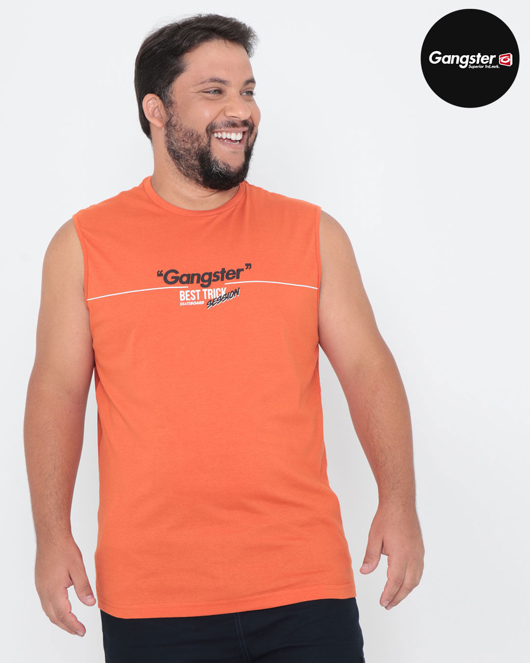 Regata-Masculina-Plus-Size-Estampada-Gangster-Laranja