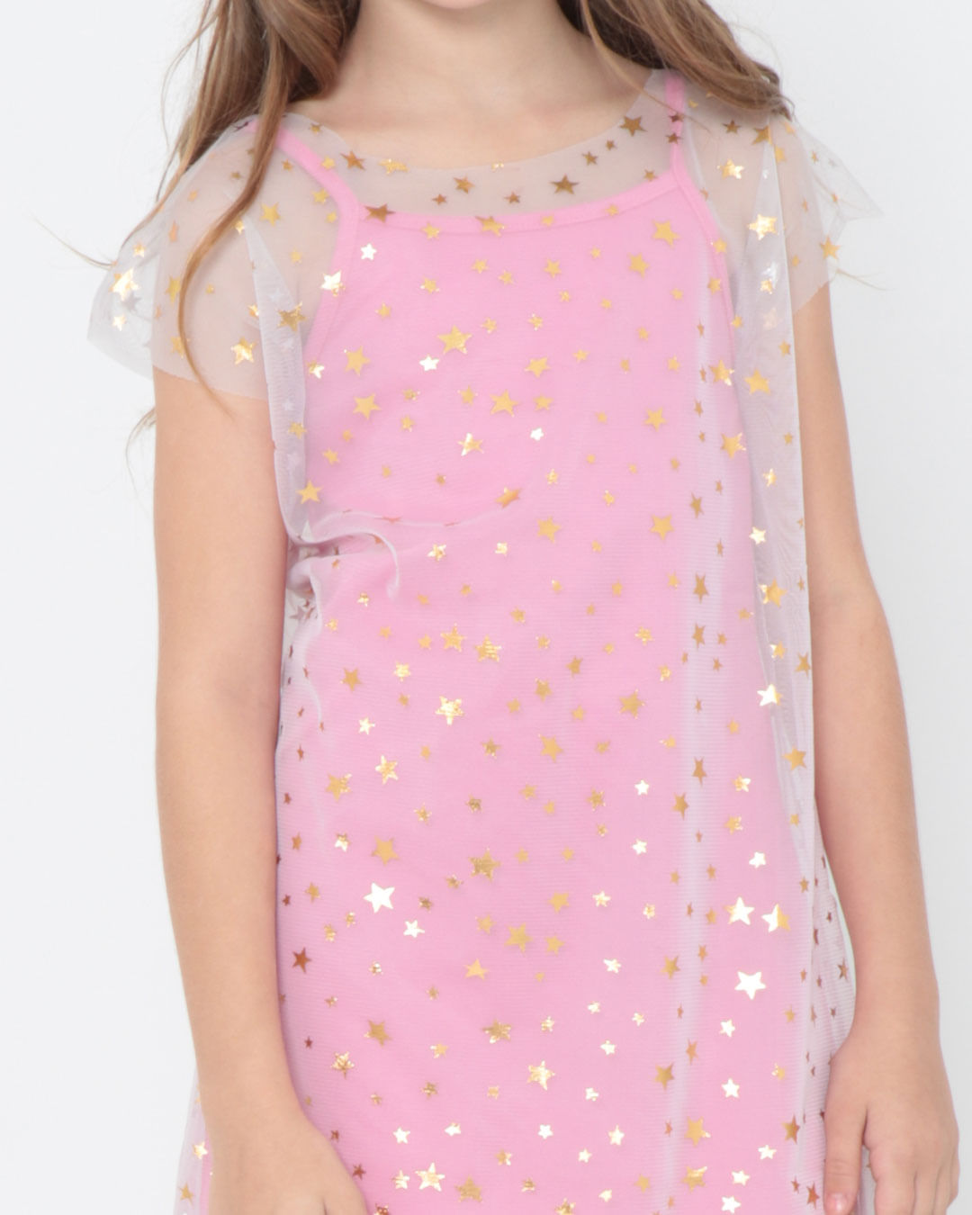 Vestido-Infantil-Tule-Estrelas-Rosa