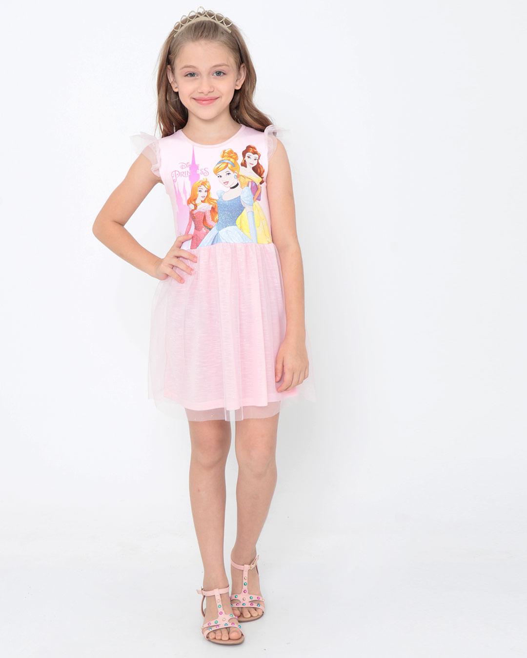 Vestido-Infantil-Tule-Com-Coroa-Princesas-Disney-Rosa
