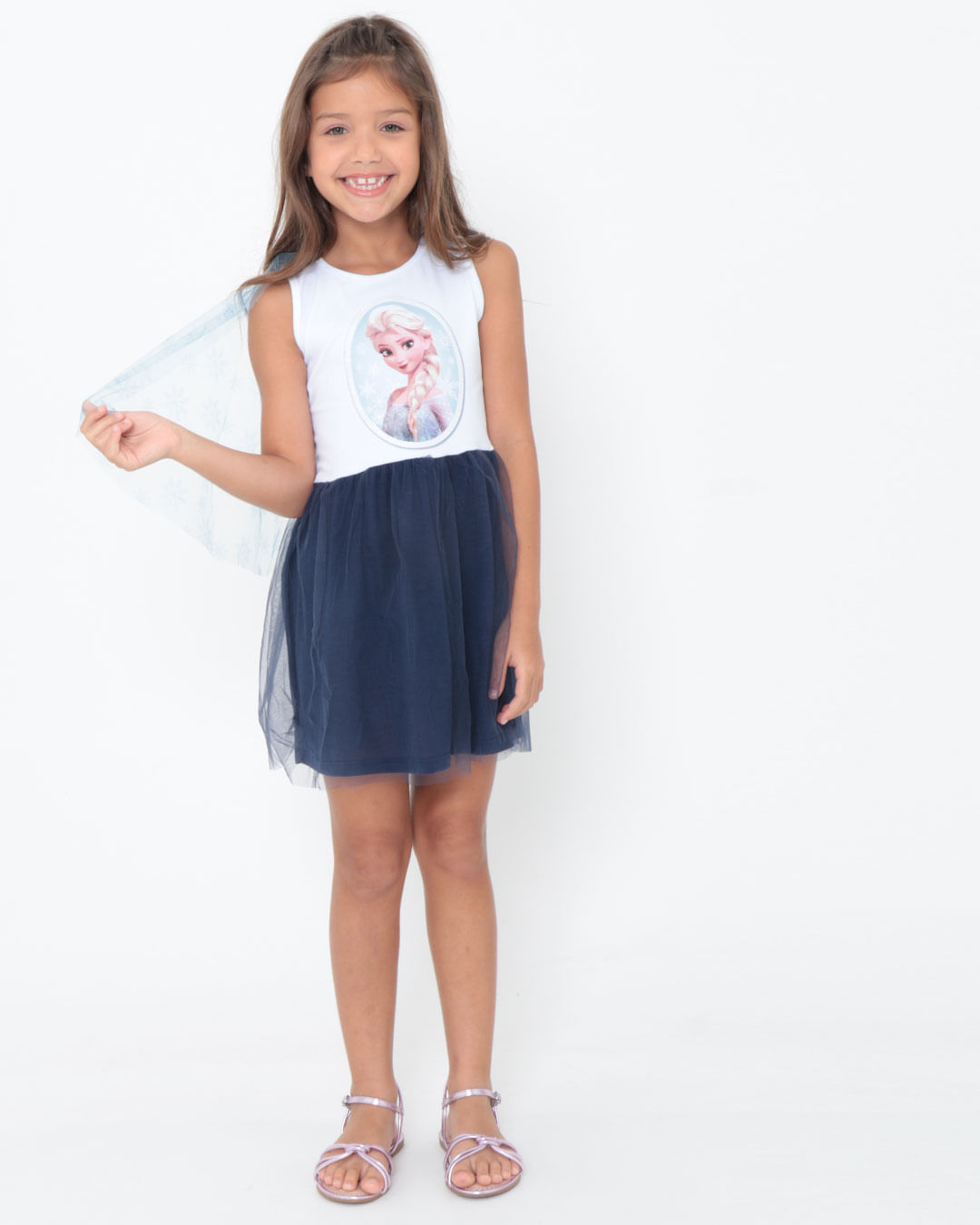 Vestido-Infantil-Tule-Frozen-Disney-Branco
