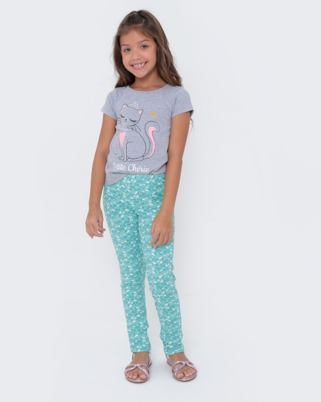 Calca-Legging-Infantil-Floral-Verde