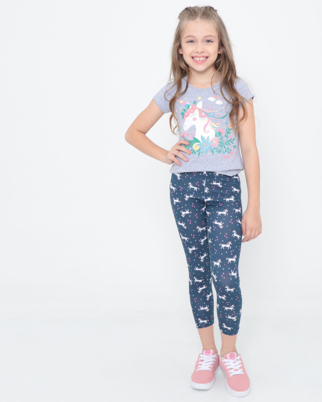 Conjunto-Infantil-Unicornio-Floral-Cinza