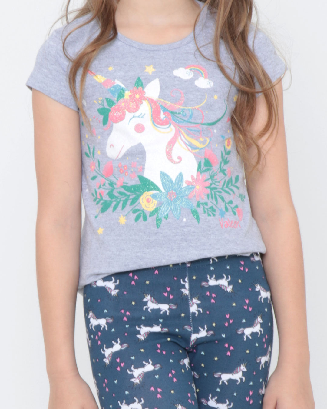 Conjunto-Infantil-Unicornio-Floral-Cinza