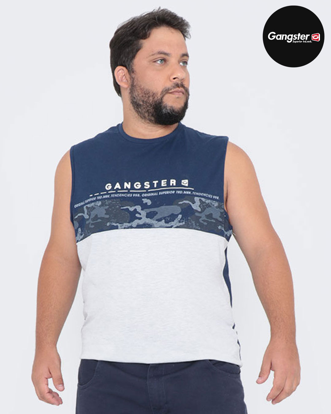 Regata-Masculina-Plus-Size-Estampada-Gangster-Recorte-Azul