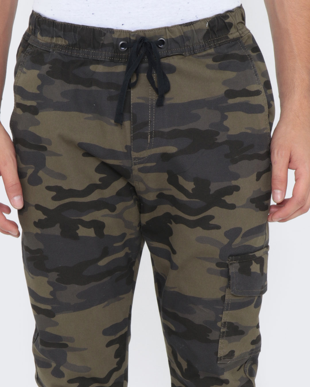 Calça sarja masculina jogger cargo estampa camuflada verde Lojas