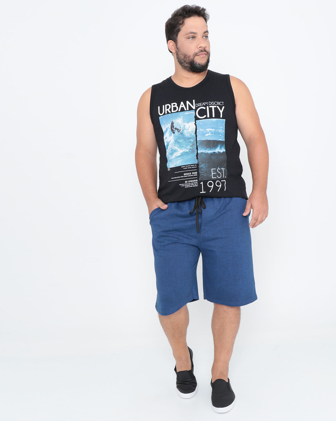 Regata-Masculina-Plus-Size-Estampa-Surf-Preta
