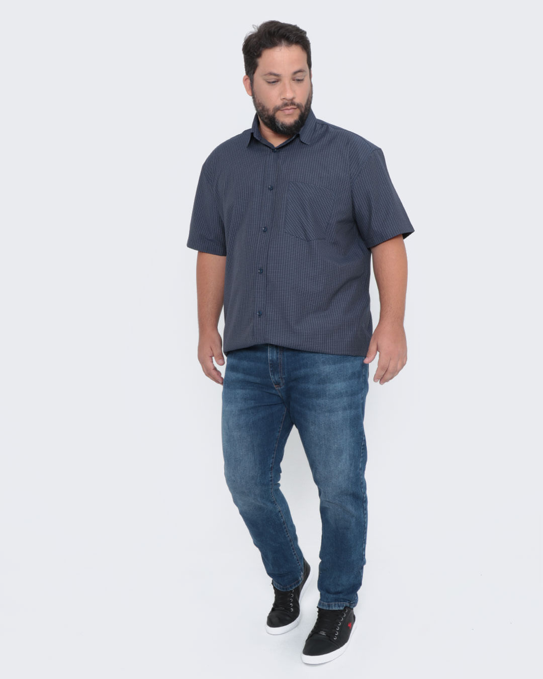 Camisa-Masculina-Plus-Size-Manga-Curta-Azul