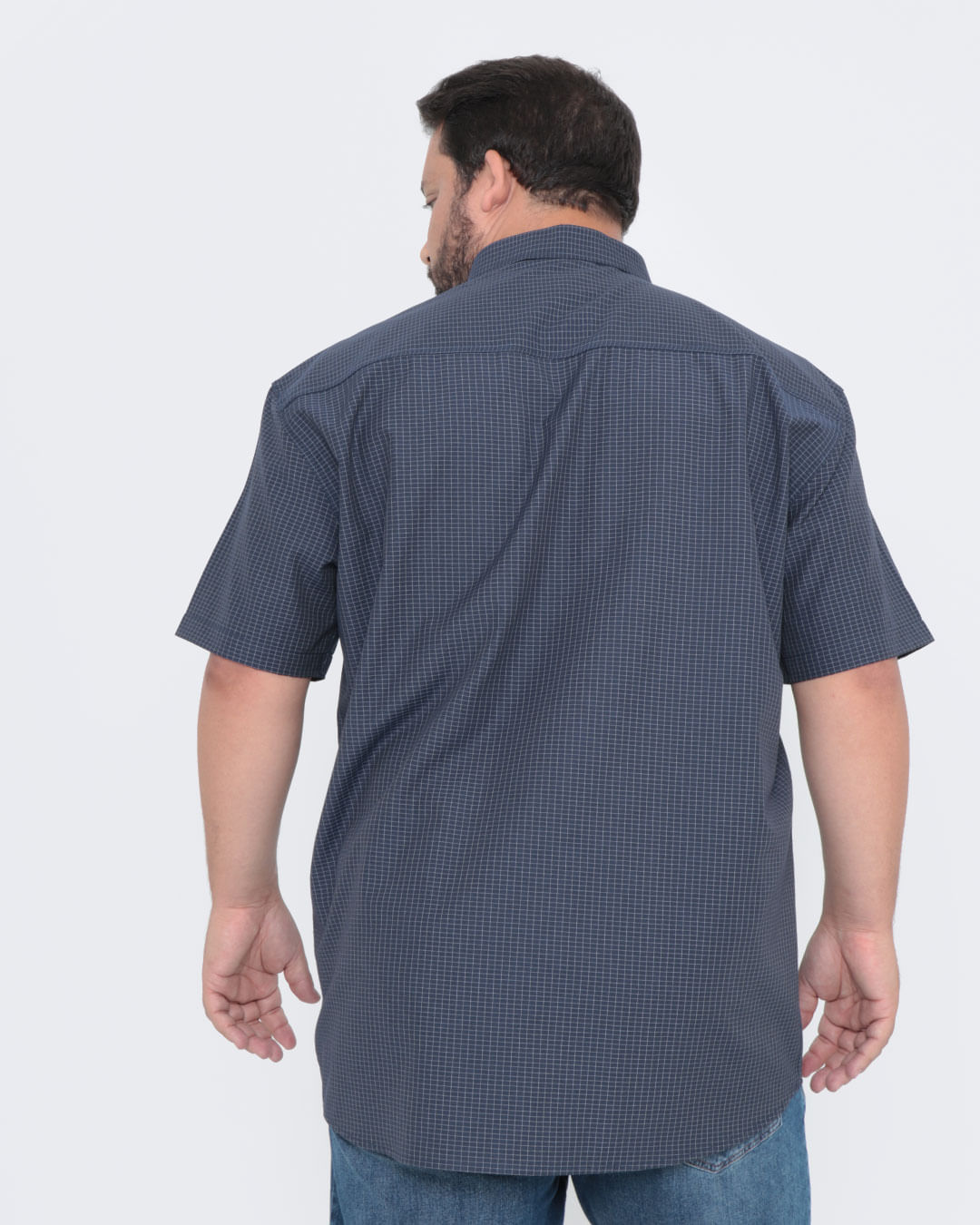 Camisa-Masculina-Plus-Size-Manga-Curta-Azul