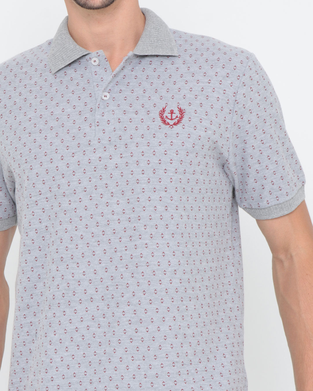 Polo-Masculina-Estampada-Manga-Curta-Em-Ribana-Cinza