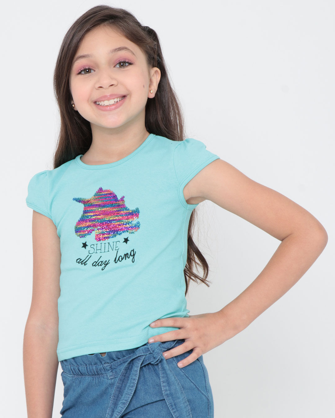 Blusa-Infantil-Paetes-Unicornio-Verde-Claro