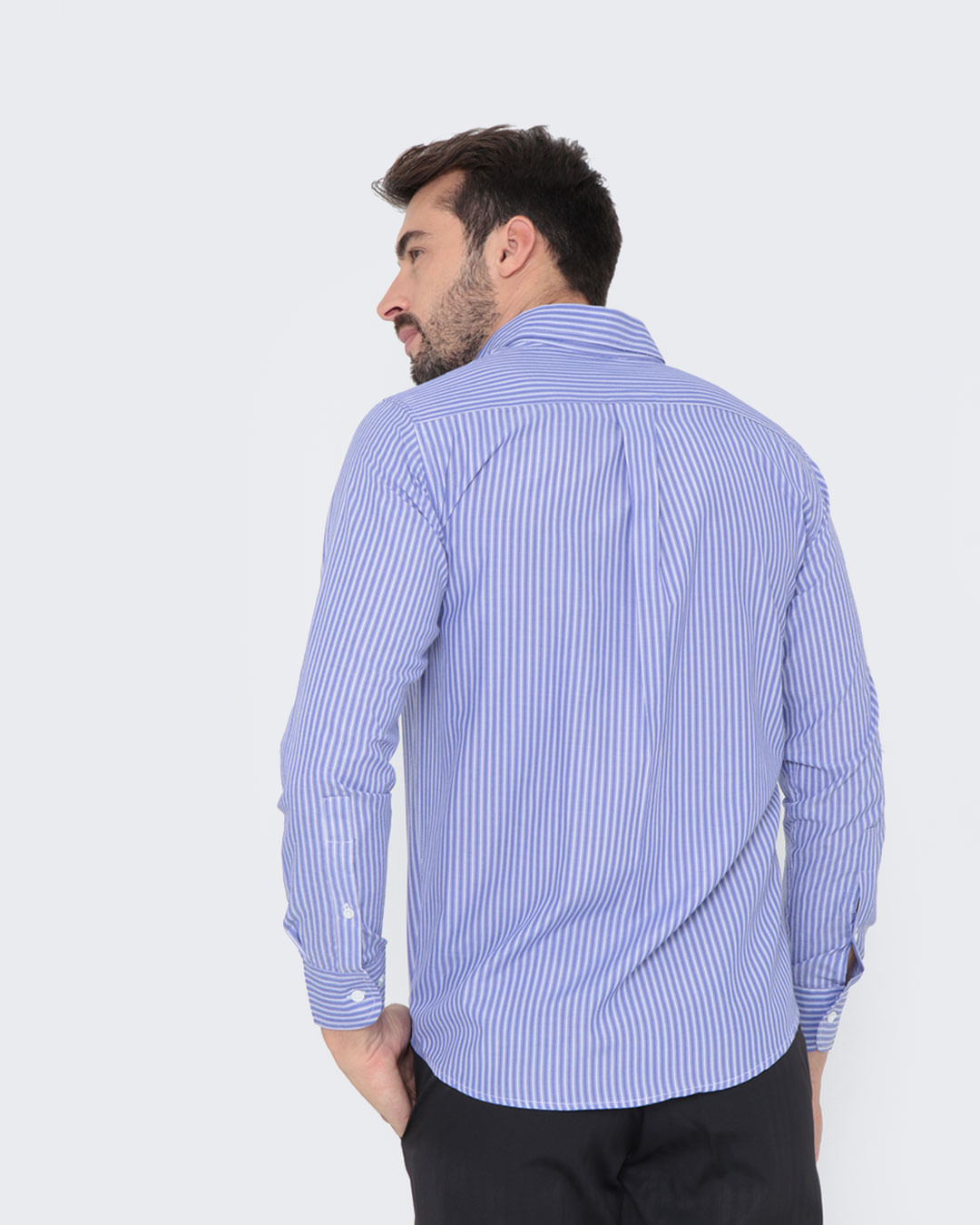 Camisa-Masculina-Manga-Longa-Azul