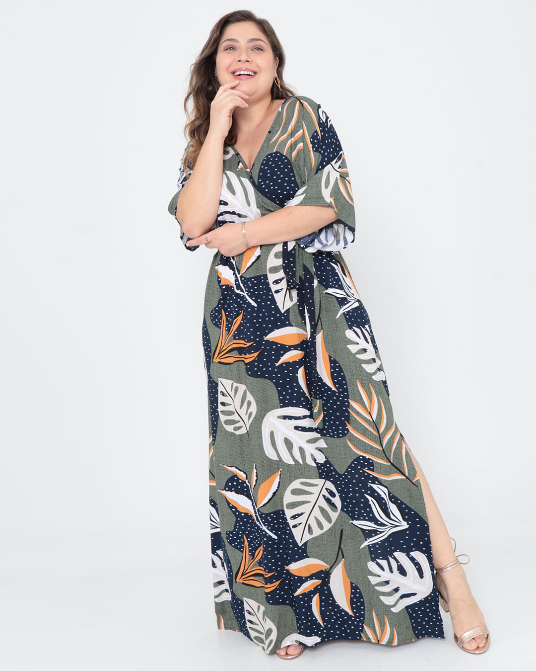Vestido-Plus-Size-Longo-Estampado-Floral-Verde