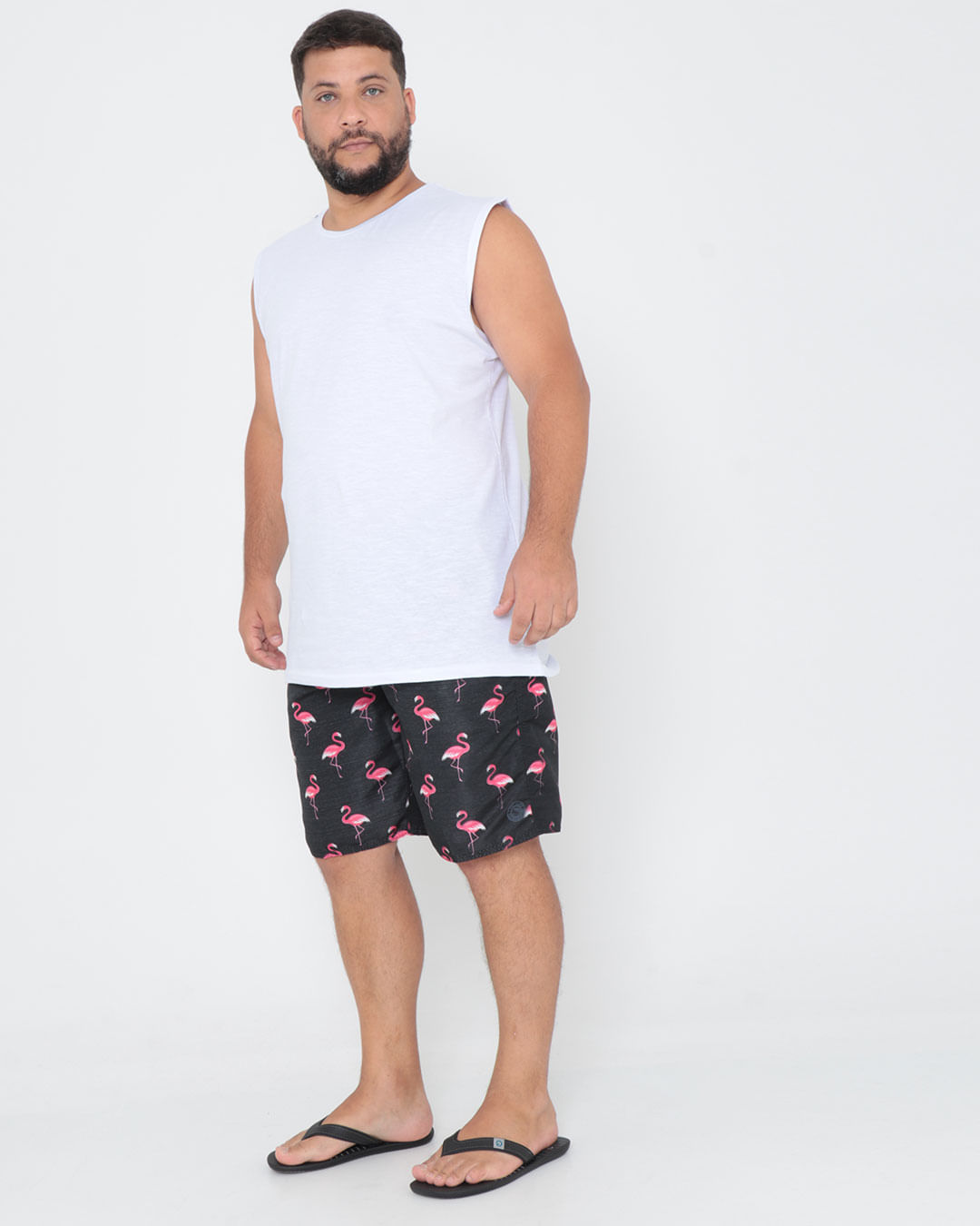 Bermuda-Plus-Size-Estampa-Flamingo-Preto