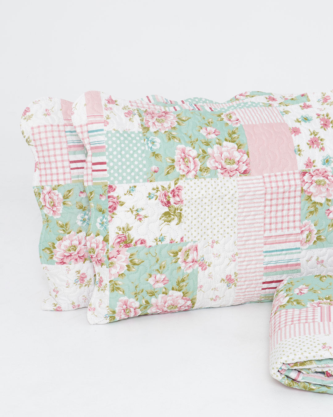 Kit-Colcha-King-Lilly-Dupla-Face-Rosa-e-Verde