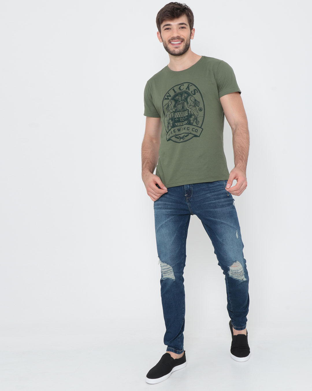 Calca-Jeans-Masculina-Cropped-Destroyed-Azul