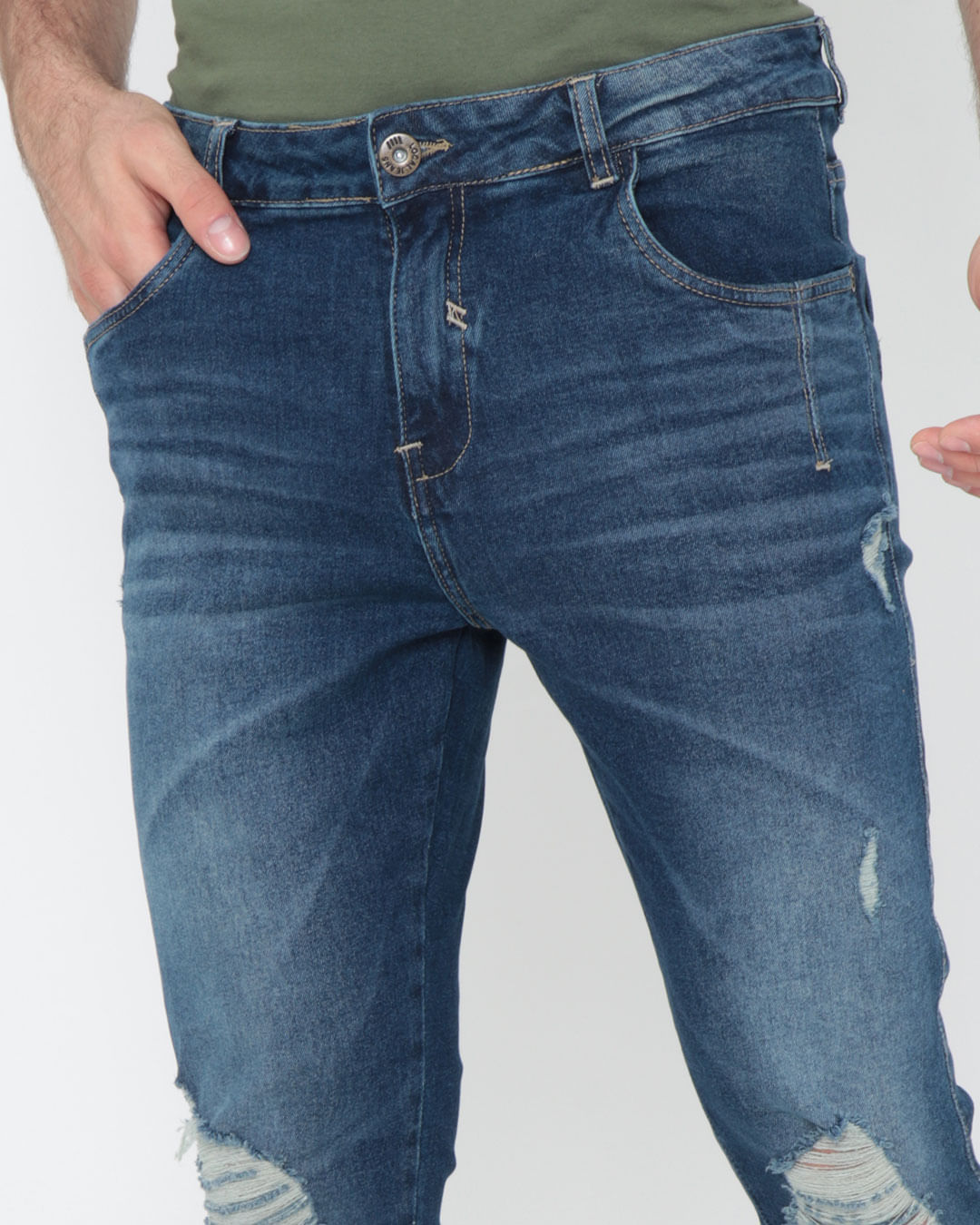 Calca-Jeans-Masculina-Cropped-Destroyed-Azul