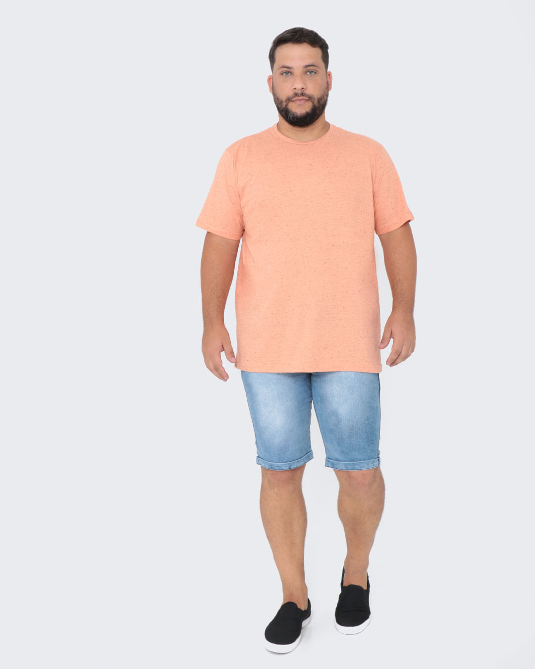Camiseta-Plus-Size-Botone-Listrada-Laranja
