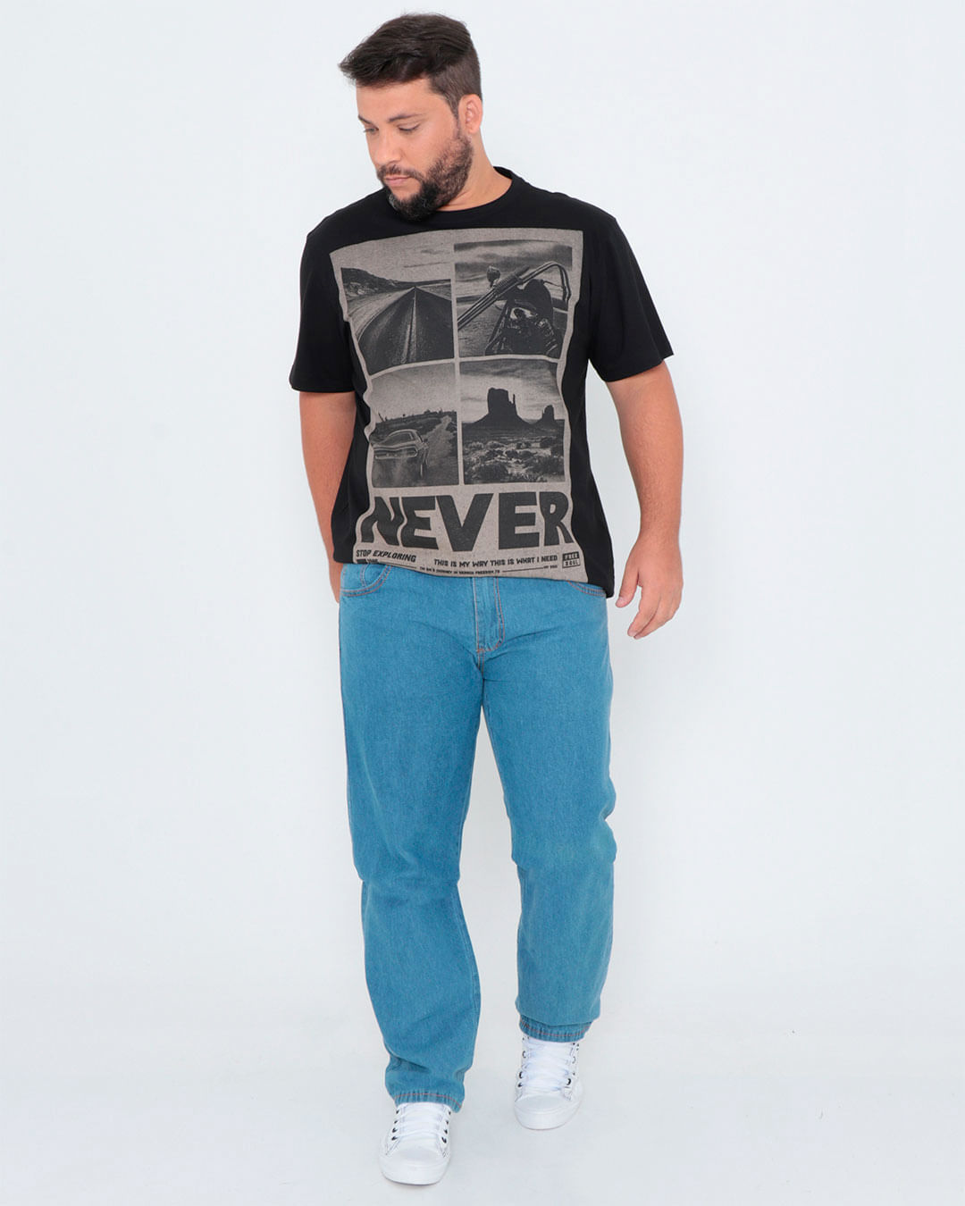 Camiseta-Plus-Size-Manga-Curta-Estampada-Preta